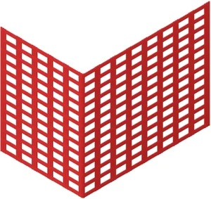 Rote, angewinkelte Bauplatte aus Kunststoff zur Stabilisierung und Verkleidung von Wänden. Perfekt für DIY-Projekte geeignet.