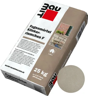 Der Fugenmörtel Klinkerriemchen F ist im Farbton Grauweiss im 25 kg Papiersack erhältlich.