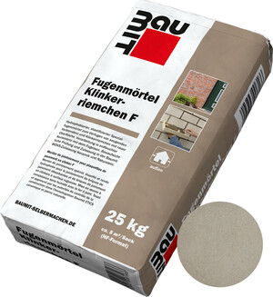 Der Fugenmörtel Klinkerriemchen F ist im Farbton Grauweiss im 25 kg Papiersack erhältlich.