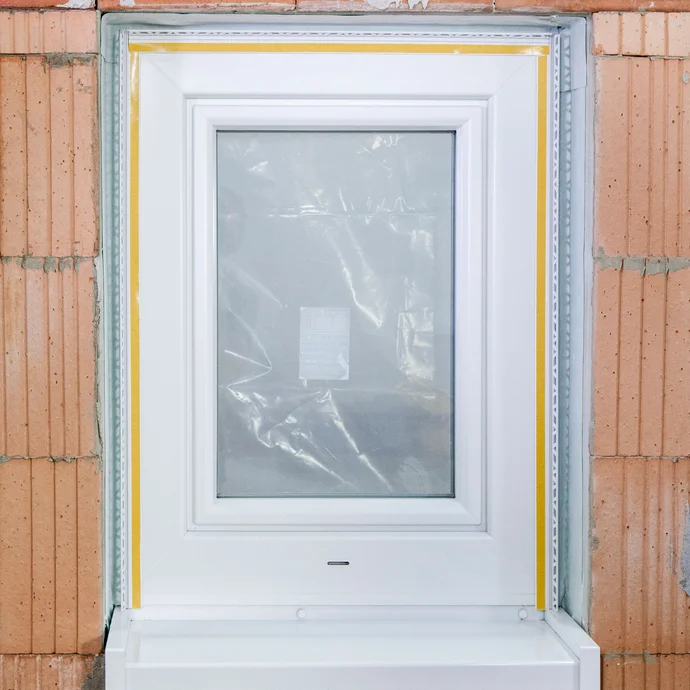 Fertig verklebte Anputzleiste am Fenster für den anschließenden Putz.