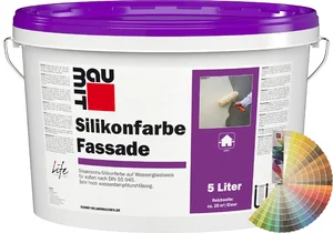 Image du produit : la peinture au silicone Baumit pour façades en seau de 5 litres avec palette de couleurs Baumit.