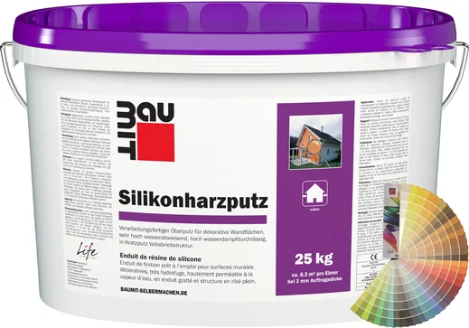 Der Baumit Silikonharzputz ist in weiss oder farbig lieferbar.