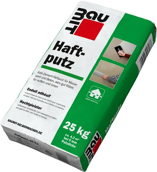 Lʼenduit dʼadhérence Baumit est disponible en sac en papier de 25 kg.