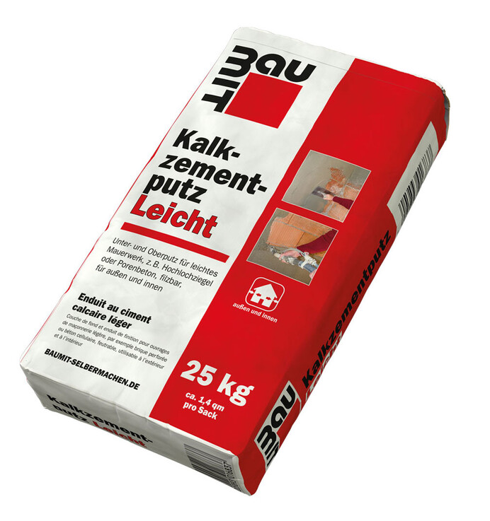 Enduit de ciment à la chaux Baumit léger en sac papier de 25 kg.