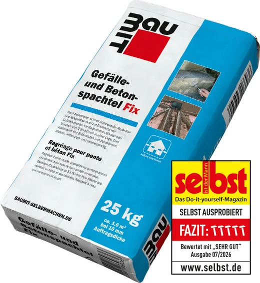 Der Baumit Gefälle- und Betonspachtel Fix ist im 25 kg Papiersack erhältlich.