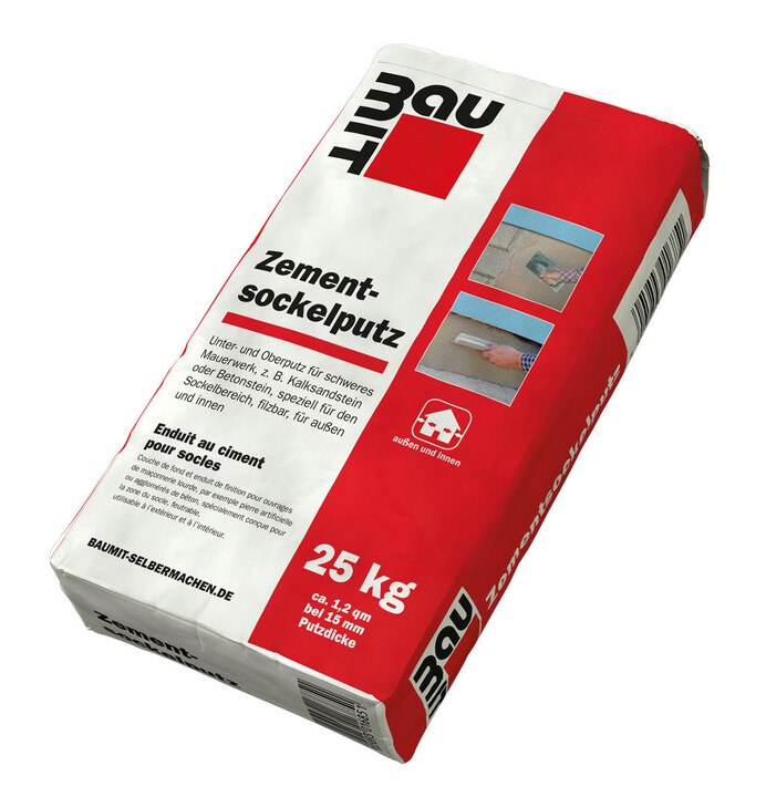 Enduit pour plinthes au ciment en sac rouge de 25 kg.