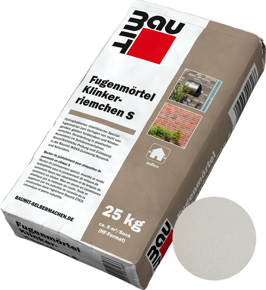 Der Fugenmörtel Klinkerriemchen S ist im 25 kg Papiersack im Farbton Extraweiss erhältlich.