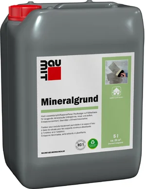 Baumit Mineralgrund 5L, für grundierfähige Untergründe innen und außen, verbessert Haftung und Deckkraft von Putzen und Farben.