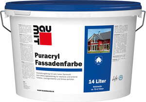 La peinture acrylique PURA pour façade Baumit est disponible en blanc en seau de 14 litres.