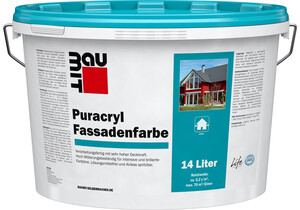 Produktbild: Die Baumit Puracryl Fassadenfarbe ist in Weiss im 14 l Eimer erhältlich.