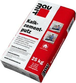 L'enduit de chaux-ciment Baumit est disponible en sac en papier de 25 kg.