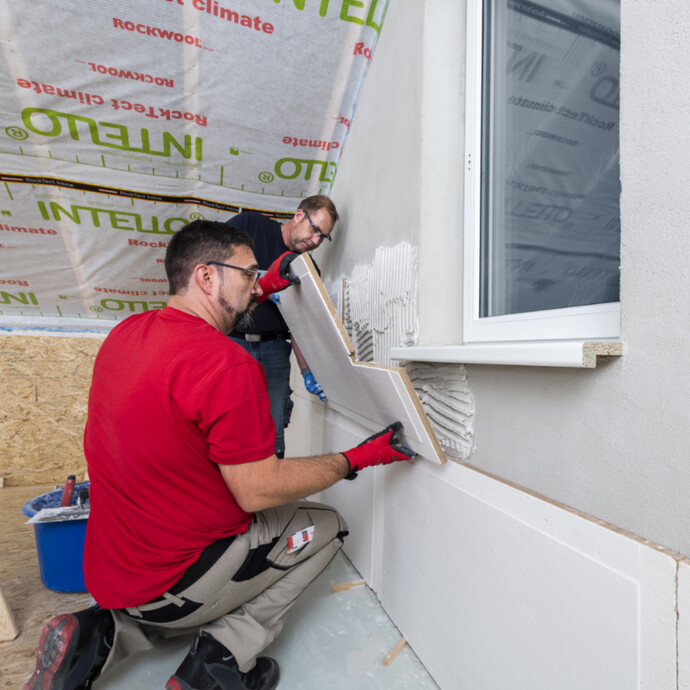 Trockenputzplatte an Eckbereichen von Fenstern und Türen besser zu zwei verkleben