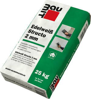 L'enduit Edelweiss Structo Baumit avec une granulométrie de 2 mm est disponible en sac de 25 kg.