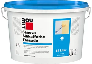 Die Baumit Sanova Silikatfarbe Fassade ist in Weiss im 14 Liter Eimer erhältlich.
