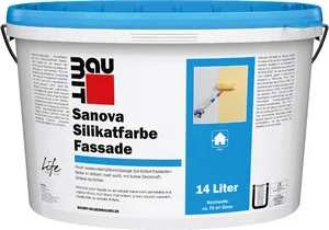 Die Baumit Sanova Silikatfarbe Fassade ist in Weiss im 14 Liter Eimer erhältlich.