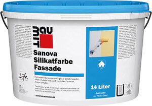 Die Baumit Sanova Silikatfarbe Fassade ist in Weiss im 14 Liter Eimer erhältlich.