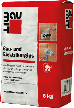 Le plâtre pour la construction et l'électricité Baumit est disponible en sac en papier de 5 kg.