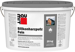 L'enduit fin à base de résine de silicone est disponible en blanc en seau de 25 kg.