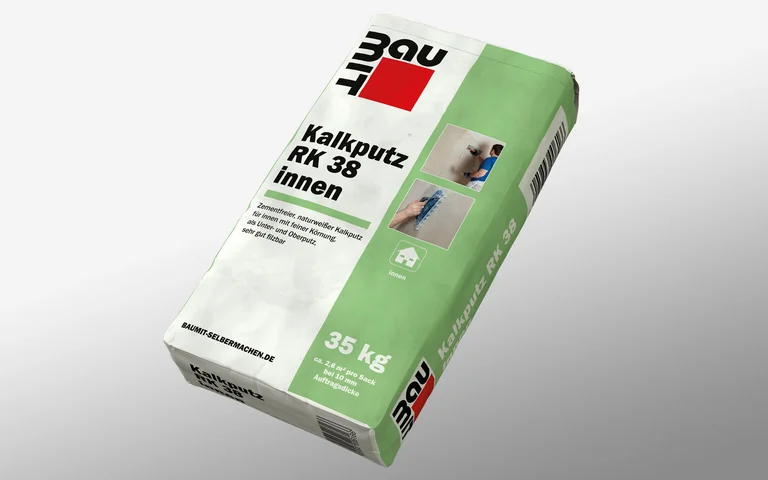 Emballage de l'enduit à la chaux Baumit RK 38 pour l'intérieur, adapté aux surfaces lisses et respirantes, sac de 35 kg.