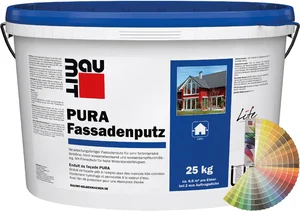 PURA Fassadenputz für farbenfrohe, robuste Fassaden. Ideal für Heimwerkerprojekte. Ca. 25 kg Eimer, diverse Farbtöne.