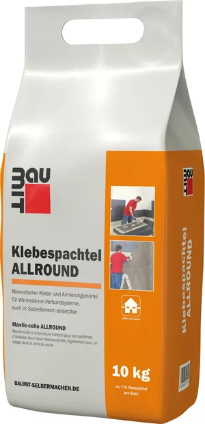 Le mortier adhésif ALLROUND Baumit est disponible en sac en film plastique de 10 kg.