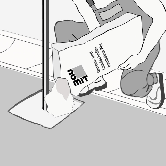 Wenn das Loch zur Hälfte mit dem Gartenbeton gefüllt ist, kann die Zaunsäule eingesetzt werden und ein erstes Mal ausgerichtet werden. Anschließend weiter Material wie zuvor beschrieben einbringen und durchfeuchten, bis das Loch komplett aufgefüllt ist.