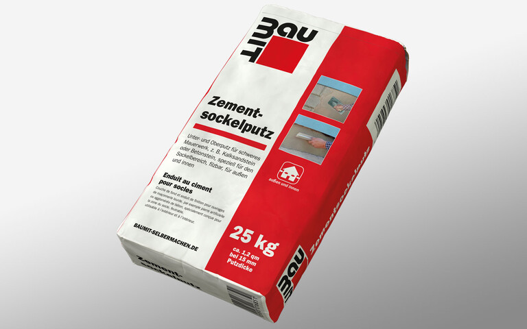 Baumit Zementsockelputz im 25 kg Sack.