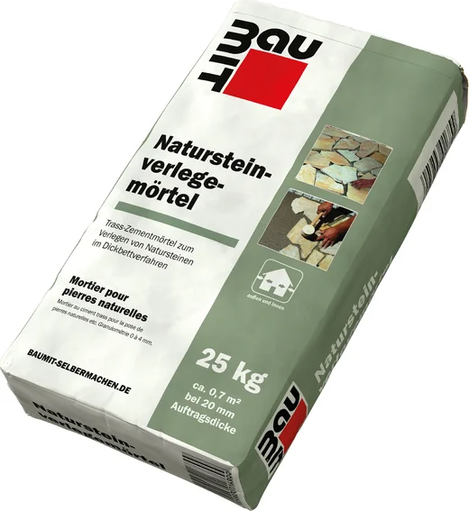 Mortier pour la pose de pierres naturelles Baumit 25 kg – Idéal pour les revêtements en pierre naturelle, facile à mettre en œuvre selon la méthode de pose en couche épaisse.