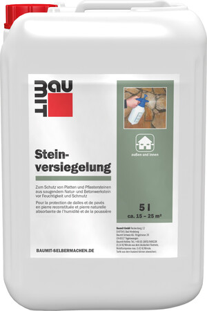 Le vitrificateur pour pierre Baumit est disponible en bidon en plastique de 5 litres.