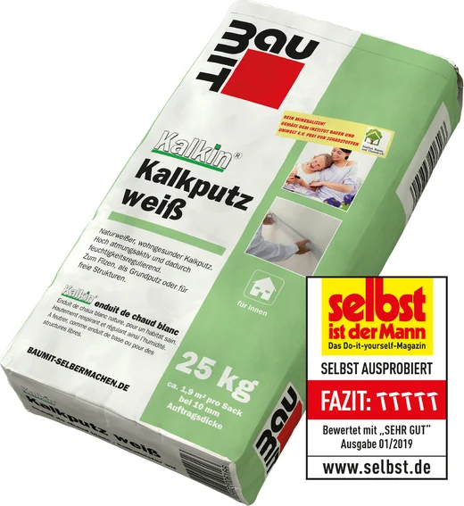 Baumit Kalkputz weiss 25 kg: Hochwertiger, wohngesunder Kalkputz zur einfachen Anwendung für Heimwerker, für glatte, robuste Wände.