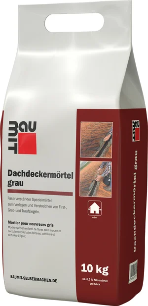 Der Baumit Dachdeckermörtel grau ist im 10 kg Foliensack erhältlich.