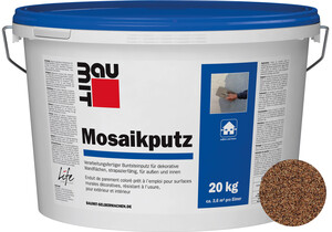 Le crépi mosaïque : teinte M 315 Rodna est desponible en seau de 20 kg.
