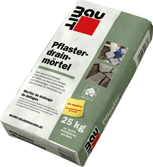 Baumit Pflasterdrainmörtel 25 kg, ideal für wasserdurchlässige Pflasterverlegung, sorgt für stabile und langlebige Bauweise.