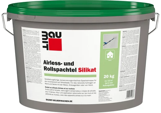 L'enduit au silicate Airless et au rouleau Baumit est disponible en seau de 20 kg.