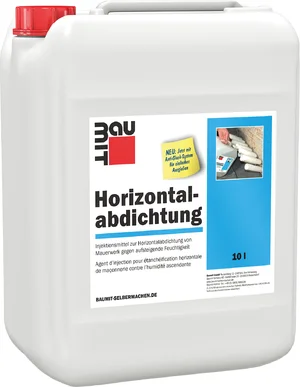Bidon de Baumit « Etanchéité horizontale » pour la protection de la maçonnerie contre l’humidité ascensionnelle, 10 litres.