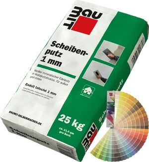 L'enduit taloché Baumit avec une granulométrie de 1 mm en couleur est disponible en sac de 25 kg.