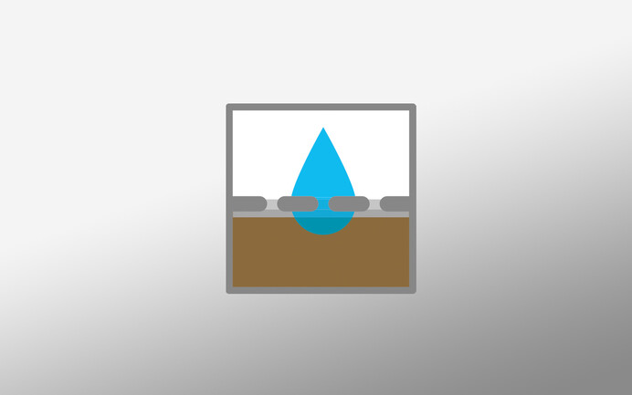 Symbol bzw. Zeichen oder Icon zum Baumit wasserdurchlässigen, drainfähigen Verlegesystem von Pflastersteinen oder Natursteinen.