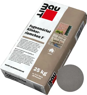 Der Fugenmörtel Klinkerriemchen F ist im Farbton Dunkelgrau im 25 kg Papiersack erhältlich.