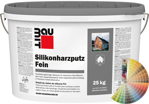 L'enduit fin à base de résine de silicone Baumit est disponible en blanc et en couleur et est destiné à la conception de façades.