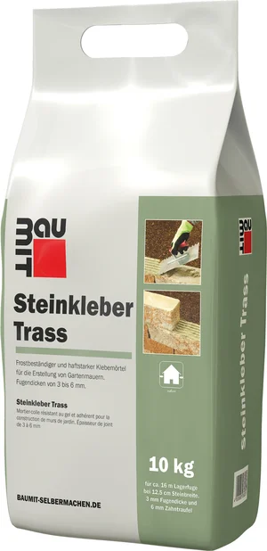 Der Baumit Steinkleber Trass ist im 10 kg-Foliensack erhältlich.