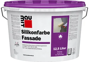 Produktbild: Die Baumit Silikonfarbe Fassade ist in Weiss im 12,5 l Eimer erhältlich.
