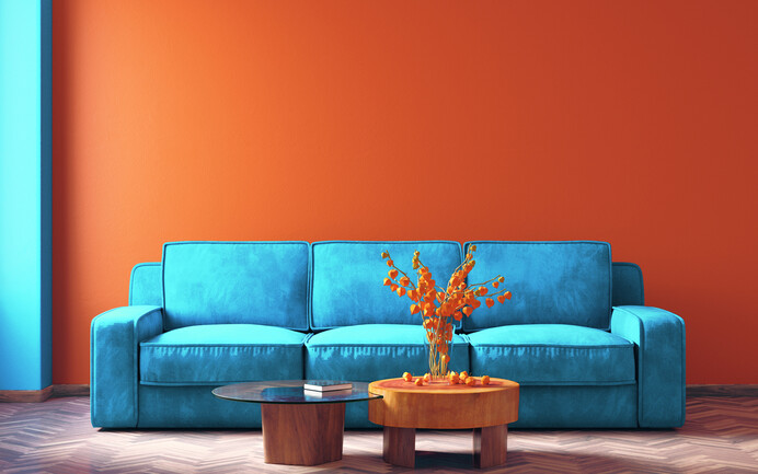 Peinture murale avec orange et bleu clair