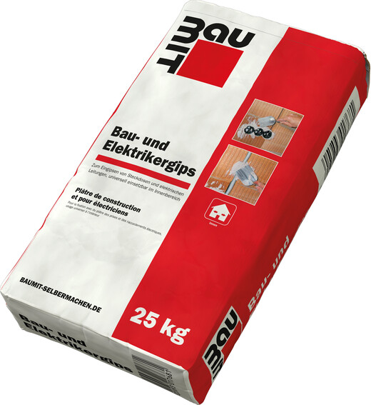 Le plâtre pour la construction et l'électricité Baumit est disponible en sac en papier de 25 kg.