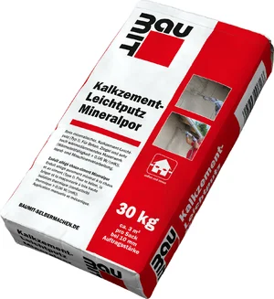 Produktbild zum Kalkzement-Leichtputz Mineralpor – das Produkt ist im 30 kg Papiersack erhältlich.