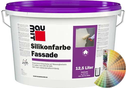 Image du produit : peinture au silicone Baumit pour façades en seau de 12,5 litres avec palette de couleurs Baumit.