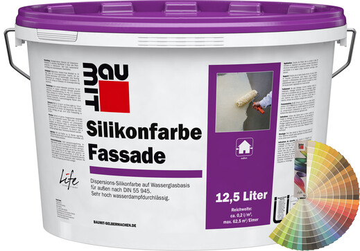 Image du produit : peinture au silicone Baumit pour façades en seau de 12,5 litres avec palette de couleurs Baumit.