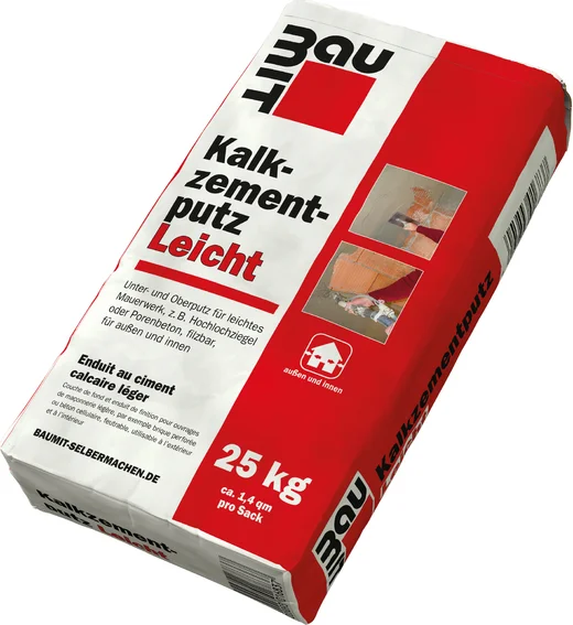 Enduit allégé ciment-chaux Baumit « Leicht » 25 kg, idéal pour les murs intérieurs et extérieurs. Facile à mettre en œuvre, parfait pour les projets de bricolage.