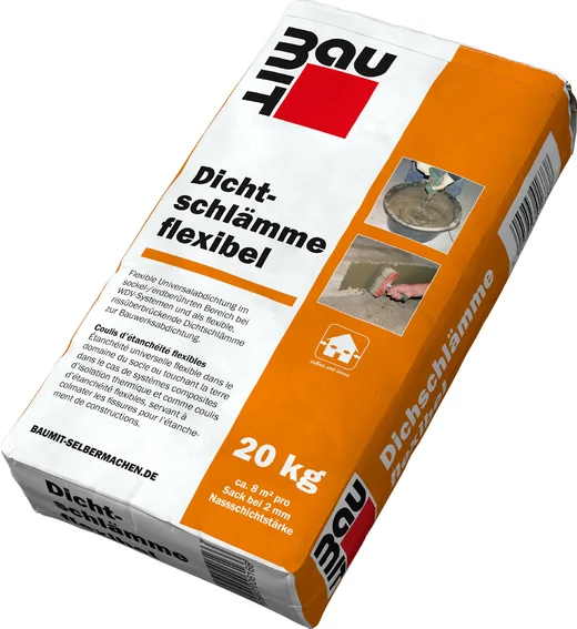 20 kg Baumit Dichtschlämme flexibel, geeignet für Abdichtungen im Heimwerkerbereich, ideal für Renovierungen und Neubauten.