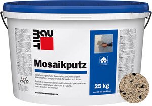 Der Baumit Mosaikputz ist im Farbton M 339 Castle im 25 kg Eimer erhältlich.