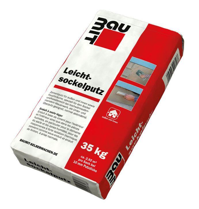 Leichtsockelputz: Baumit Leichtsockelputz im roten 25 kg Papiersack.